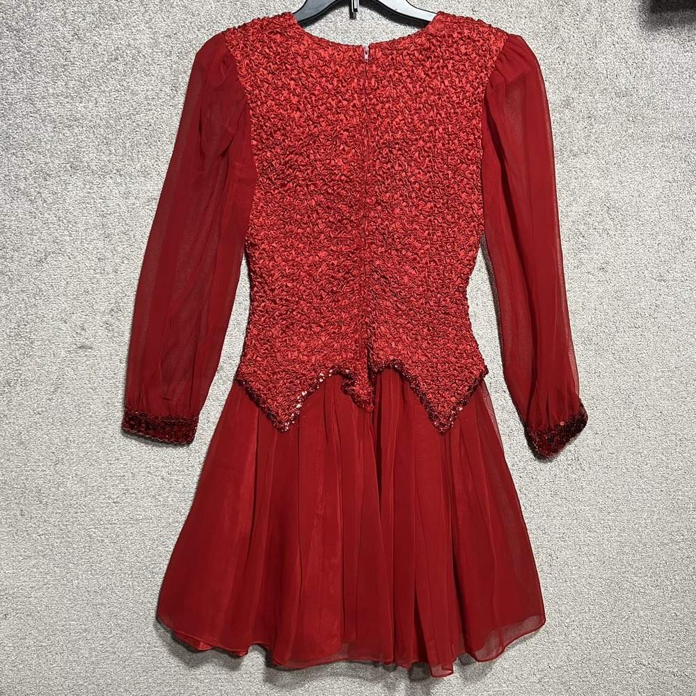 Vintage 4 U New York Red Sequined And Beaded 1980 Party Dress Size L - Picture 4 of 12